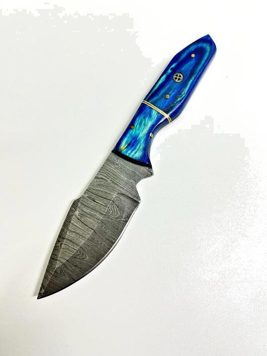 Handmade Custom Damascus Steel Tracker Knife – Wood Handle Hunting & Camping Knife with Sheath