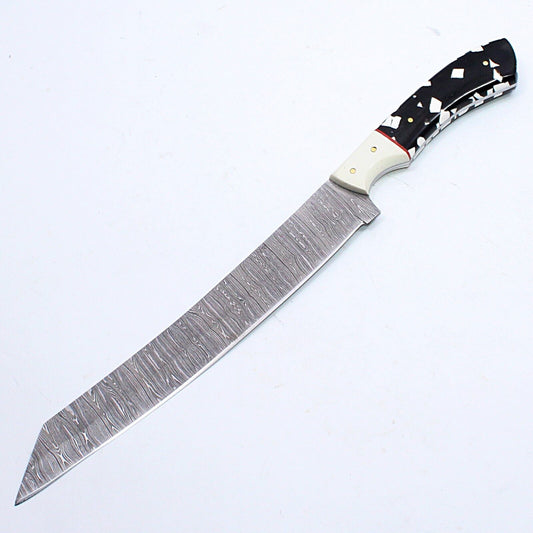 14" Custom Handmade Twist Damascus Steel Brisket Fillet Chef Hunting Knife