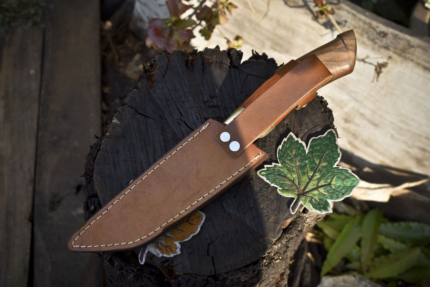 Twist Damascus Hunting Skinner Knife with Hardwood Handle and Brass Bolster – Handmade Survival Blade