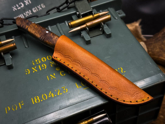 Handmade Damascus Steel Kitchen Chef Cutting Knife – Wood Handle with Leather Sheath