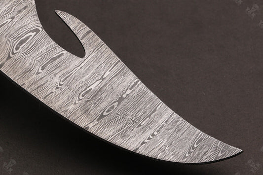 Heritage Forge 14.5 Inch Twist Damascus Bowie Knife with Camel Bone and Wood Handle for Hunting and Camping