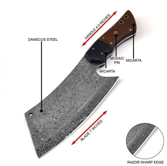 Handmade Damascus Steel Rain Drop Pattern Cleaver Knife With Sheath