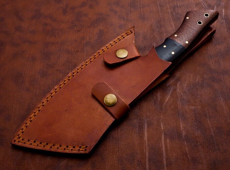 Handmade Damascus Steel Rain Drop Pattern Cleaver Knife With Sheath
