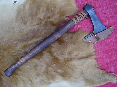 Hand Forged Bearded Viking Tomahawk Axe with Leather Sheath – Ragnar Style