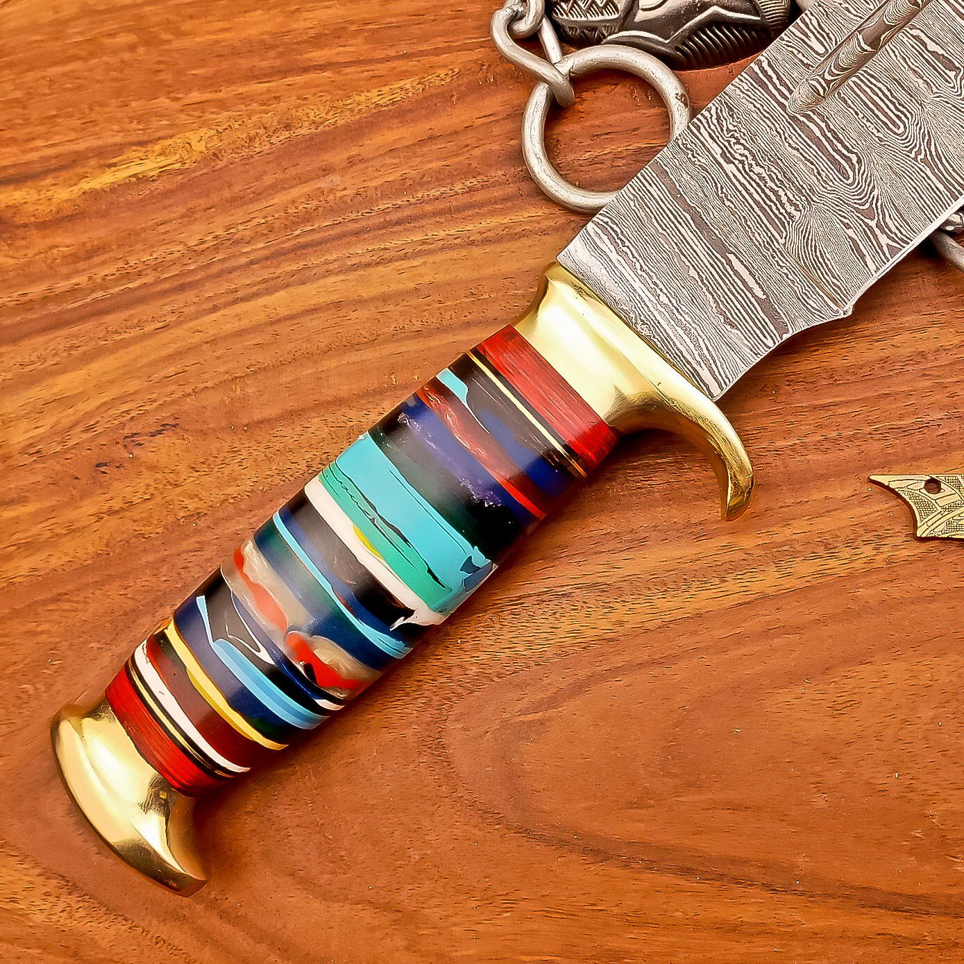17 Inch Custom Handmade Damascus Steel Bowie Knife with Resin Handle and Casted Steel Bolster