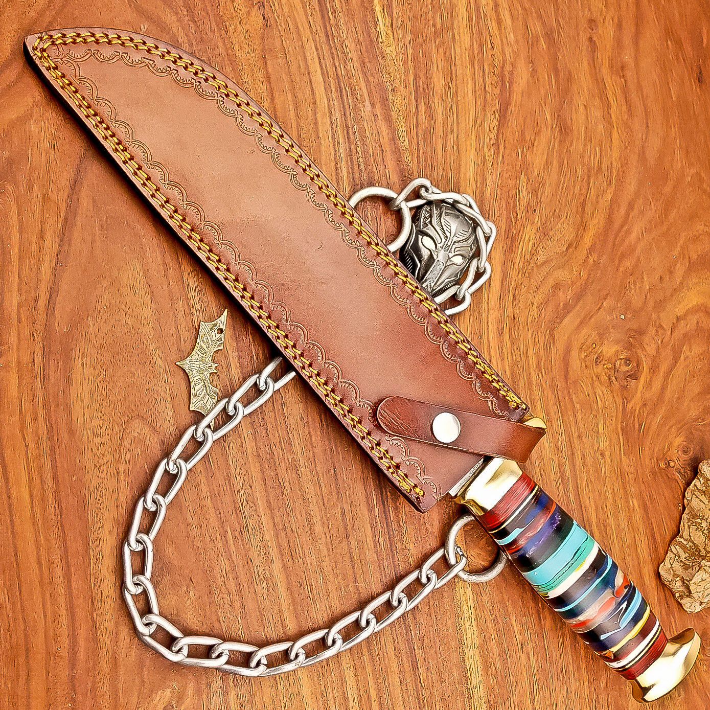17 Inch Custom Handmade Damascus Steel Bowie Knife with Resin Handle and Casted Steel Bolster