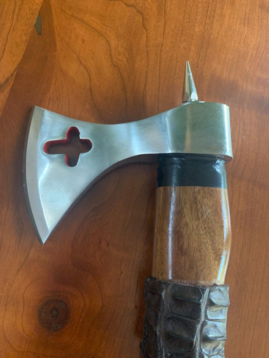 Custom Hand Forged Carbon Steel Viking Axe – 18" Hatchet Tomahawk with Burl Rosewood Handle & Leather Sheath