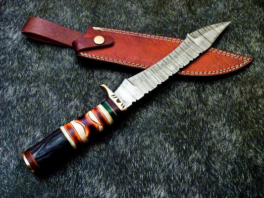 14 Inch Handmade Damascus Steel Hunting Knife with Natural Wood Handle