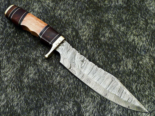 The Wilderness Sovereign: 14" Hand-Forged Damascus Bowie with Natural Wood Grip