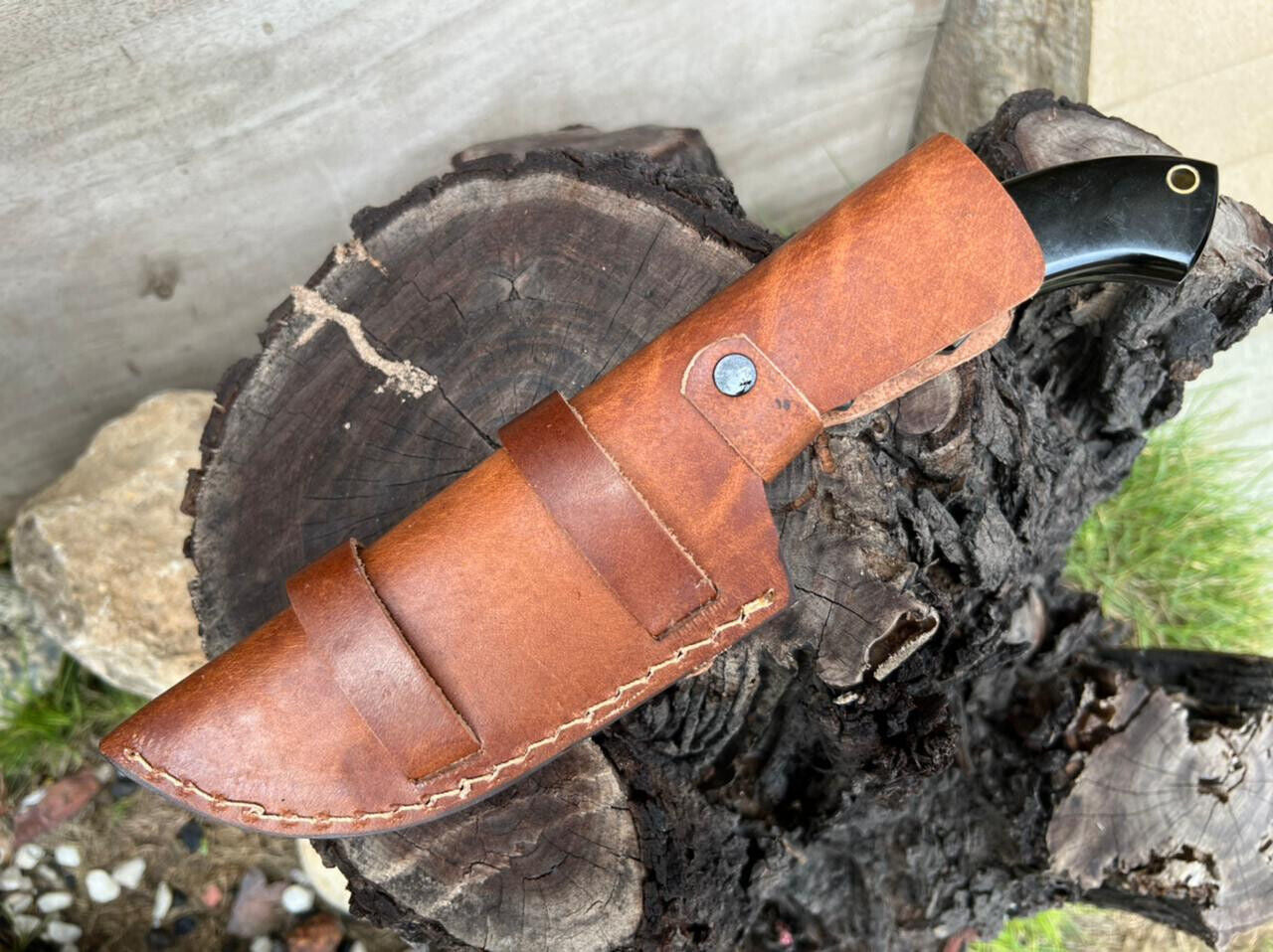 10.0" Custom Handmade Damascus Steel Tracker Knife | Full Tang Bull Horn Handle