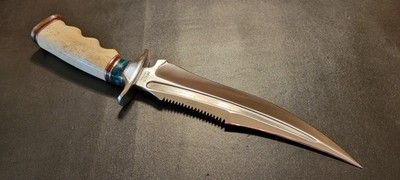 12 Inch Custom D2 Steel Hunting Bowie Knife with Camel Bone Handle & Leather Sheath