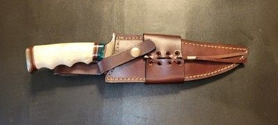 12 Inch Custom D2 Steel Hunting Bowie Knife with Camel Bone Handle & Leather Sheath