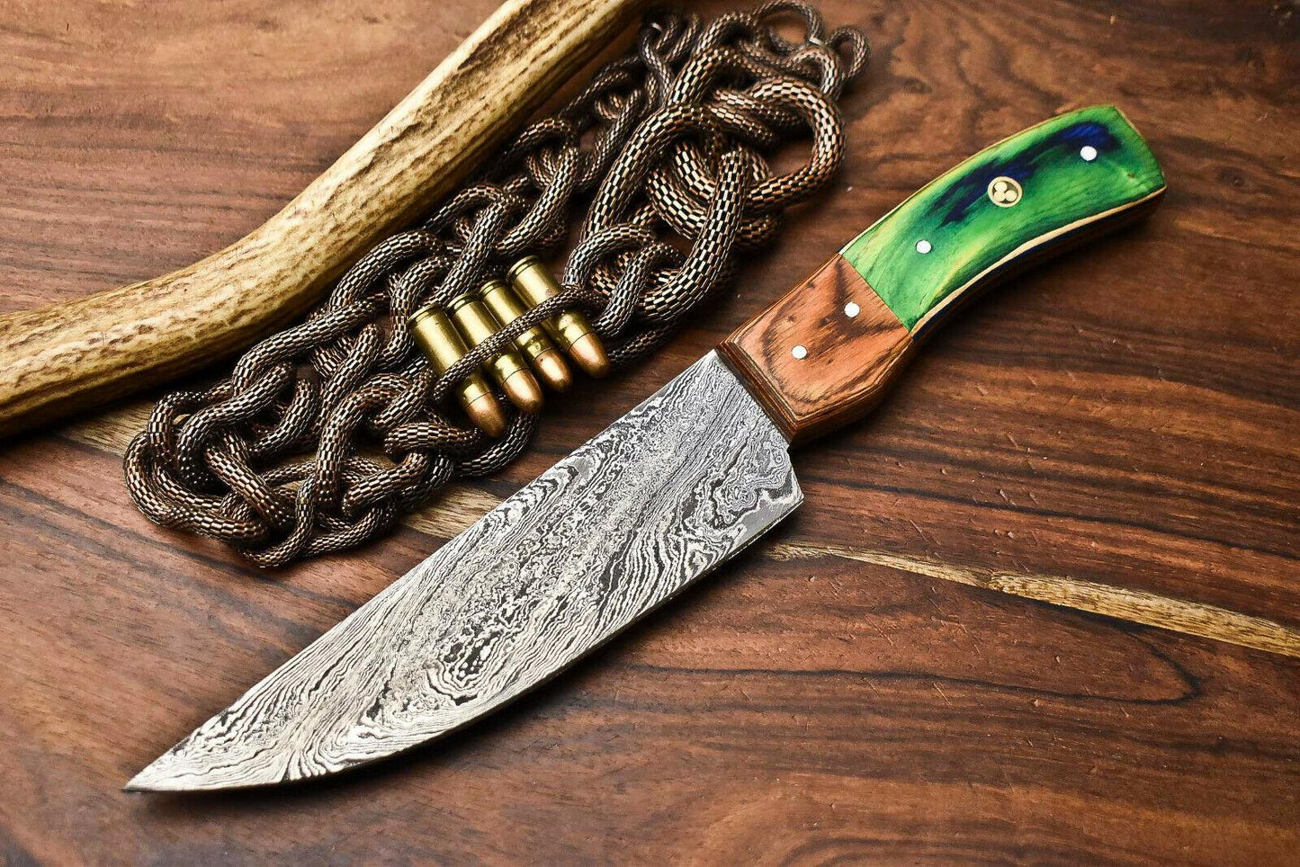 Handmade Damascus Steel Chef Kitchen Knife | Full Tang 10" Blade with Hardwood Handle