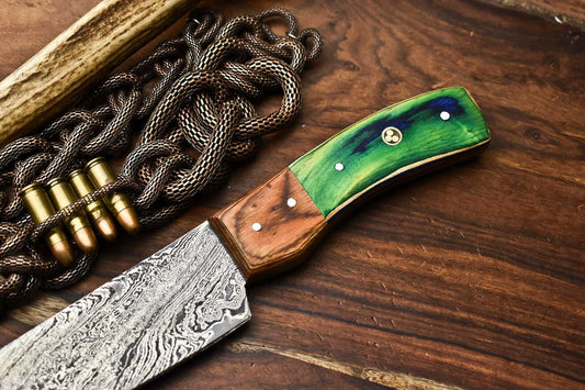 Handmade Damascus Steel Chef Kitchen Knife | Full Tang 10" Blade with Hardwood Handle