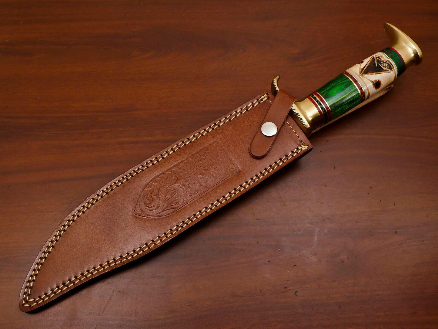 Heritage Forge Huge Handmade Damascus Steel Fixed Blade Bowie Hunting Knife Wood Handle