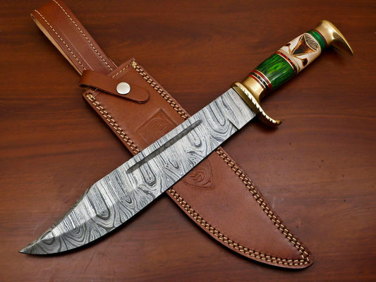 Heritage Forge Huge Handmade Damascus Steel Fixed Blade Bowie Hunting Knife Wood Handle