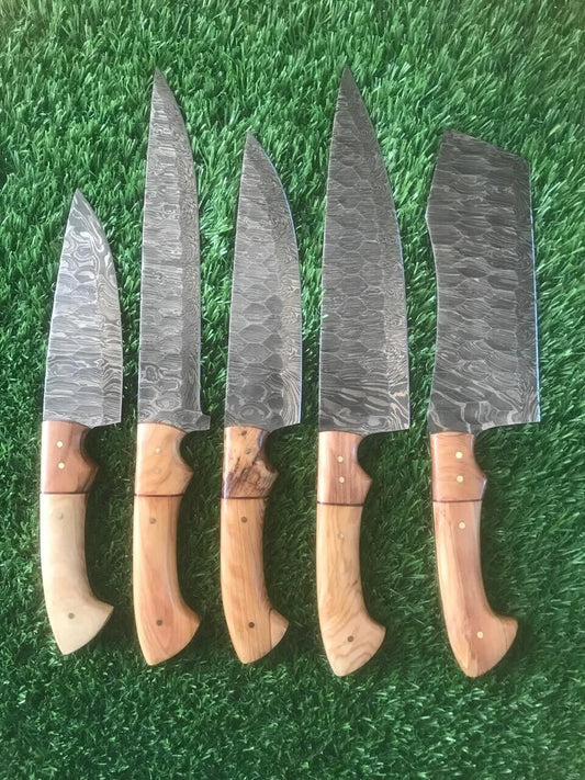 Chef Knives Set ~ Fire Storm Damascus Steel for Kitchen