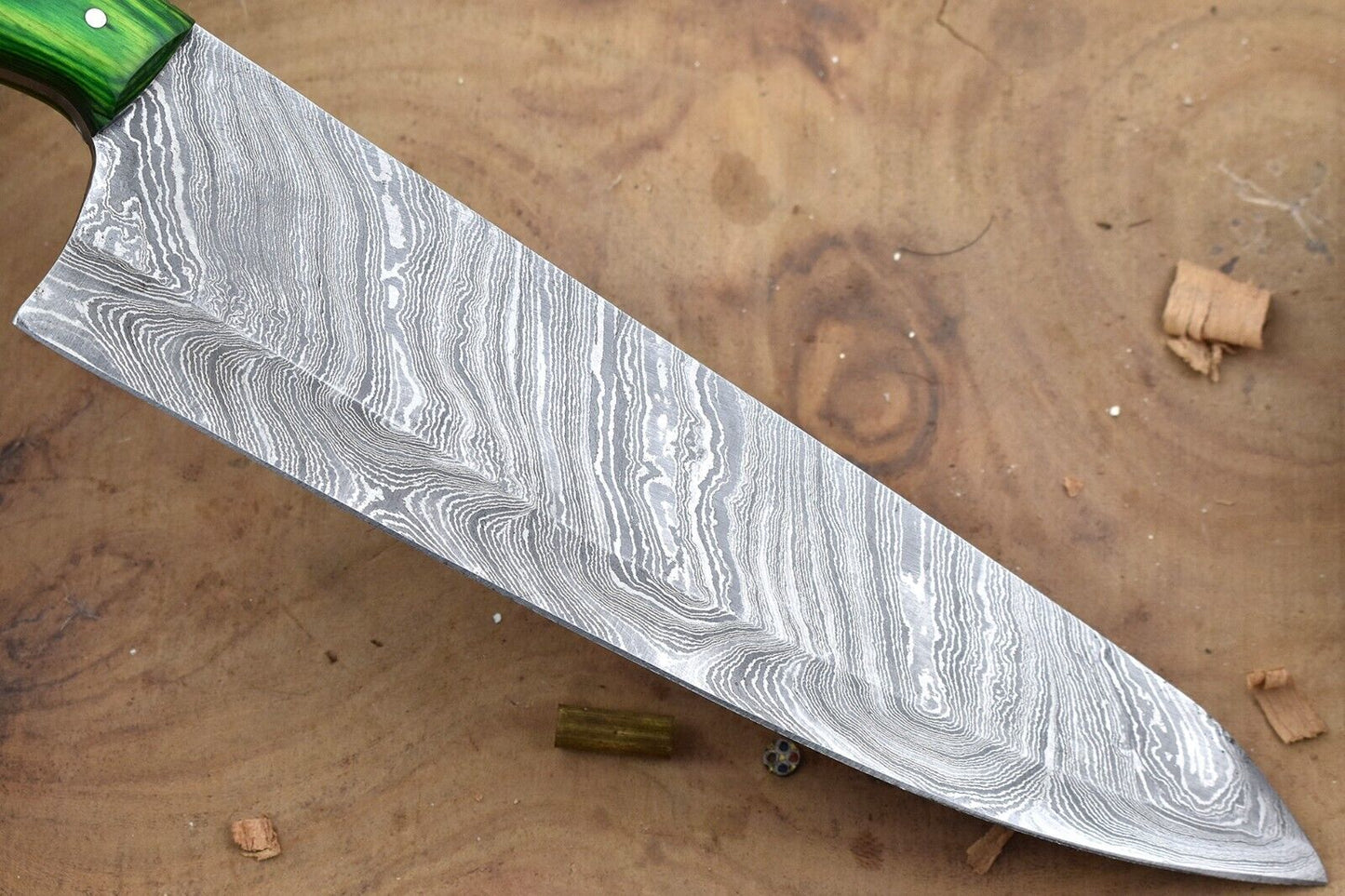 Heritage Forge 13" Custom Handmade Damascus Steel Chef Knife with White & Black Handle