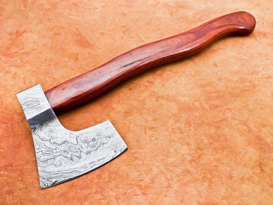 Hand Forged Damascus Steel Axe with Natural Wood Handle | Custom 16 Inch Damascus Axe