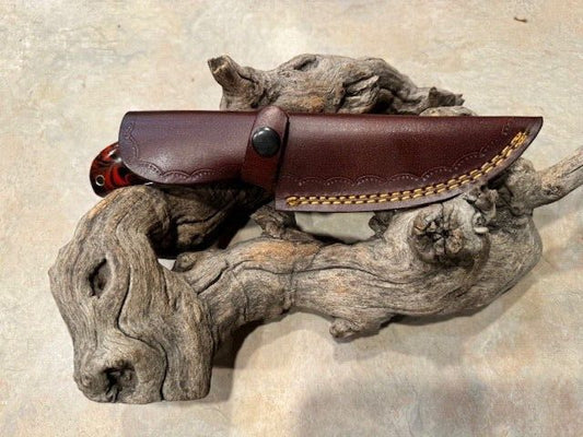 8.15" Damascus Steel Hunter/Skinner Knife with Ceramic Handle & Leather Sheath – Handmade Hunting Blade