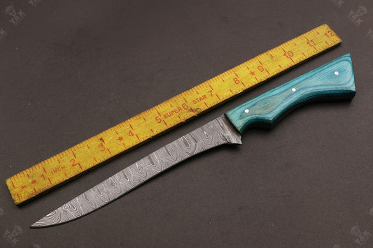12" Custom Hand Forged Twist Damascus Fillet Knife Best Fillet Knife W/Sheath