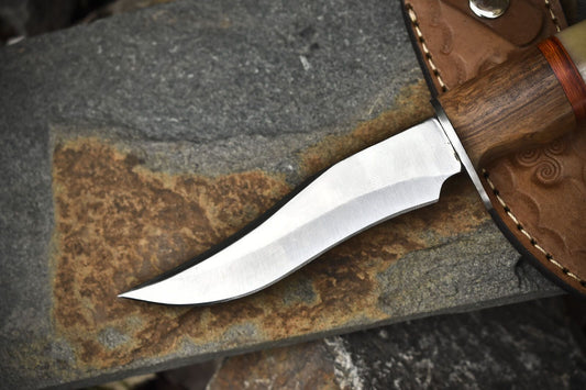 10" Skinner Knife – Steel Blade with Bone & Wood Handle and Steel Guard