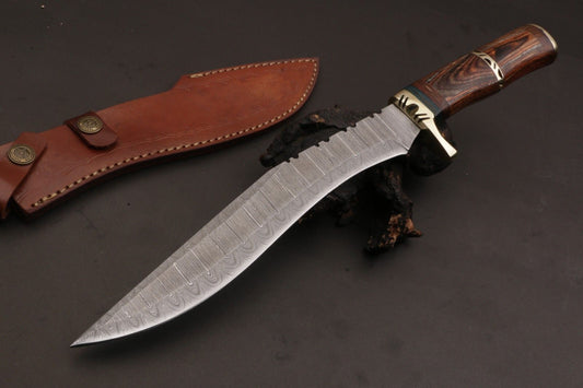 Heritage Forge 15.5 Inch Custom Handmade Twist Damascus Bowie Knife with Wood Handle