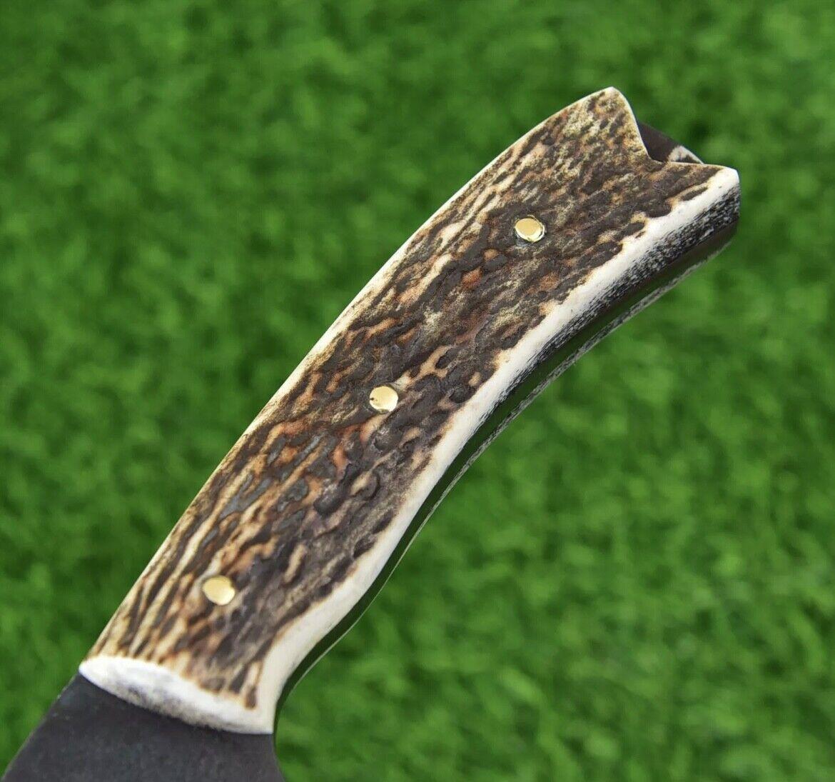 12" Custom Handmade D2 Steel Bowie Hunting Knife – Stag Antler Handle