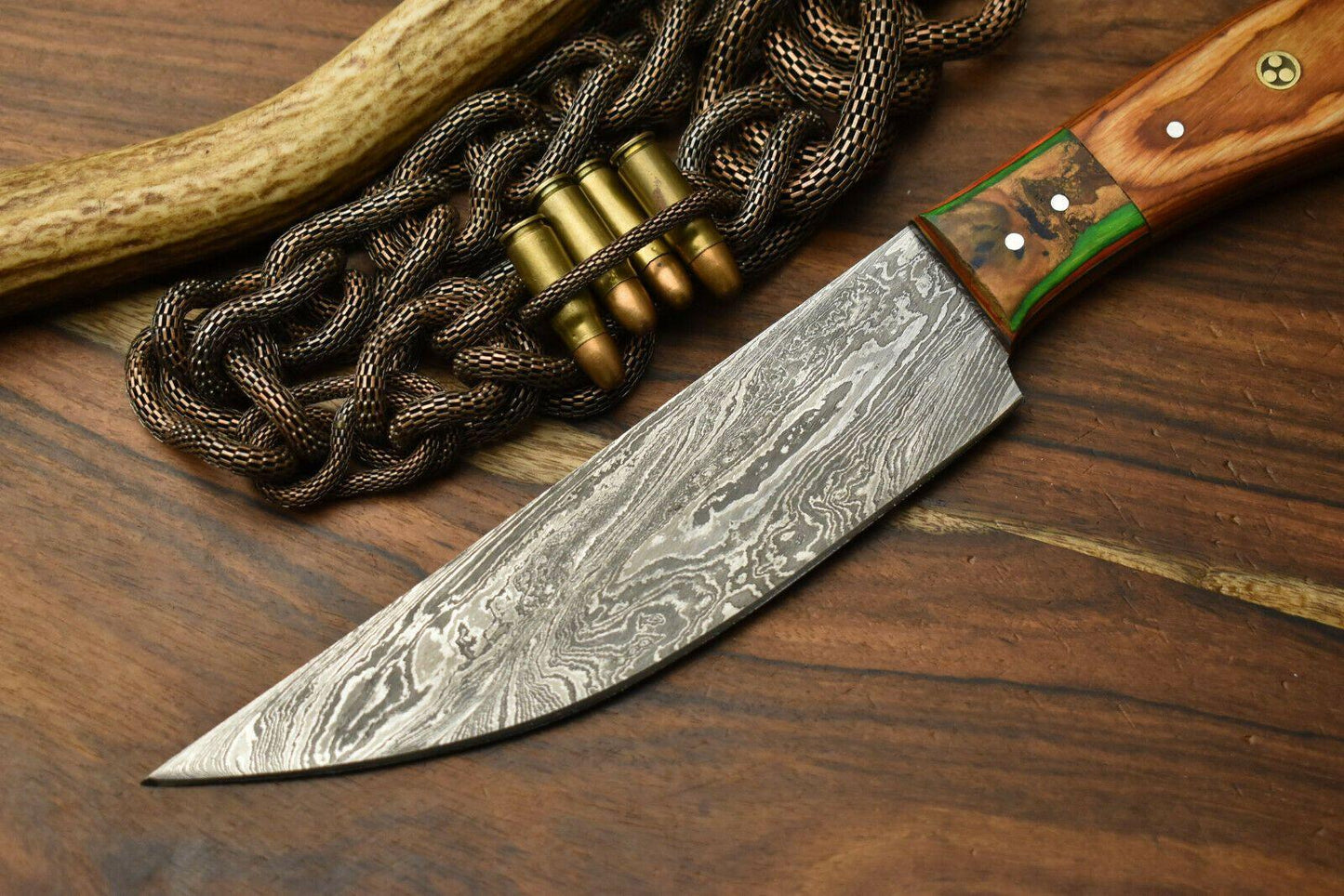 Authentic Damascus Steel Chef Kitchen Knife | Handmade with Hardwood Handle