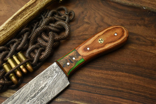 Authentic Damascus Steel Chef Kitchen Knife | Handmade with Hardwood Handle