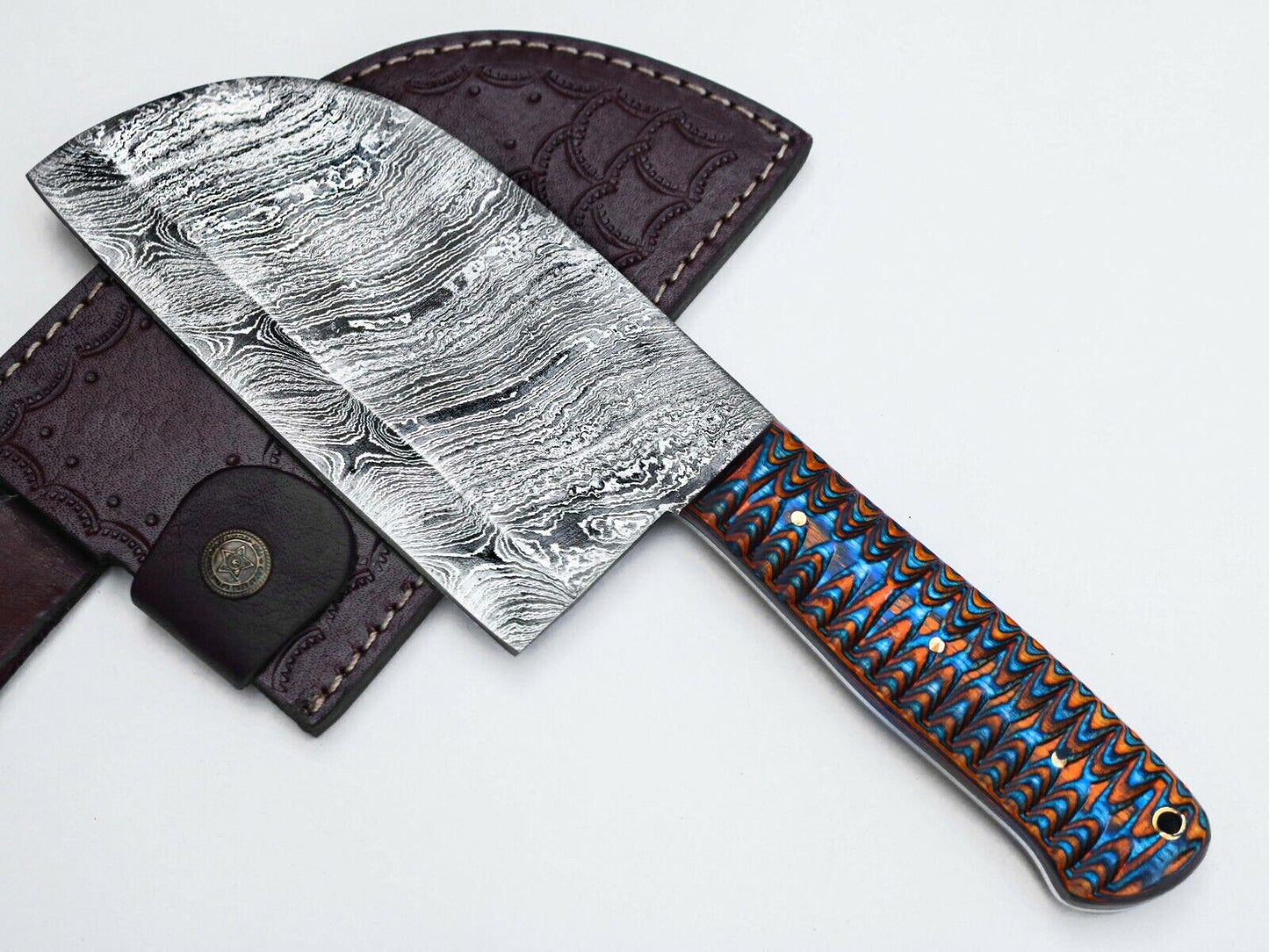 11" Handmade Damascus Steel Serbian Chef Cleaver Chopper Knife with Sheath