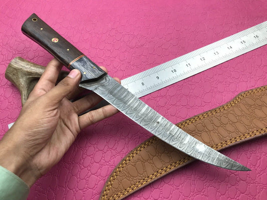 14" Handmade Damascus Fillet Knife Damascus Steel Fillet Knife W/Sheath