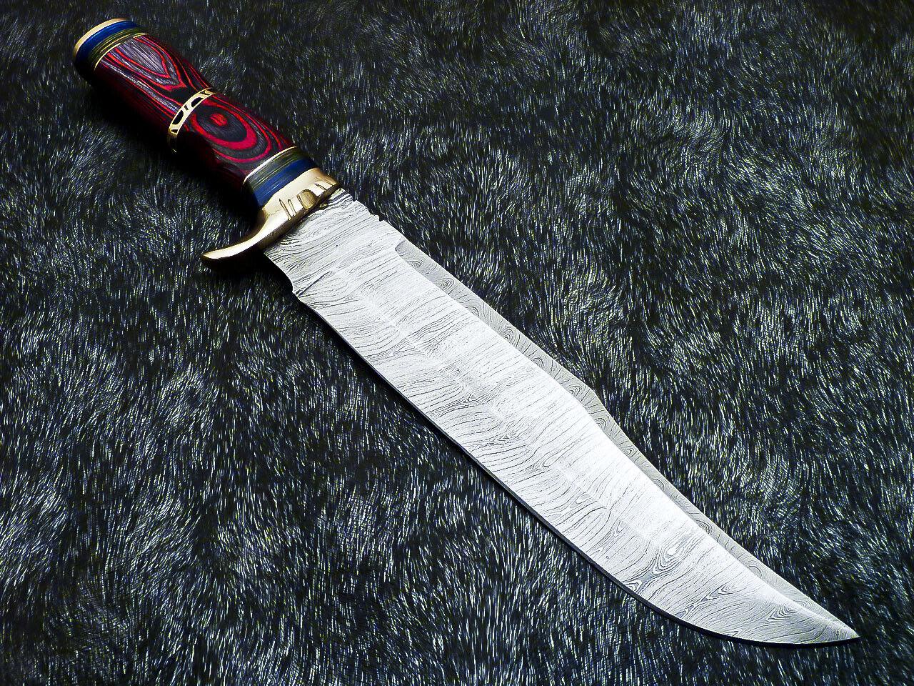 Handmade Damascus Bowie Hunting Knife – Hard Wood Handle