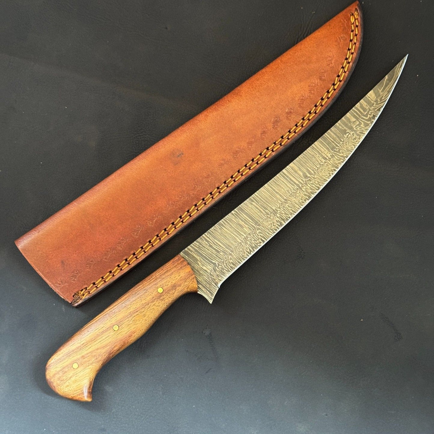 12" Damascus Steel Fillet Knife Handmade Kitchen & Fishing Knife with Wood handle