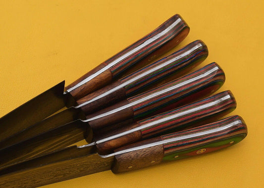 4pcs Japanese Kitchen Chef Knife Set – Damascus Pattern, High Carbon Stainless Steel Blades with Color Wood Handle