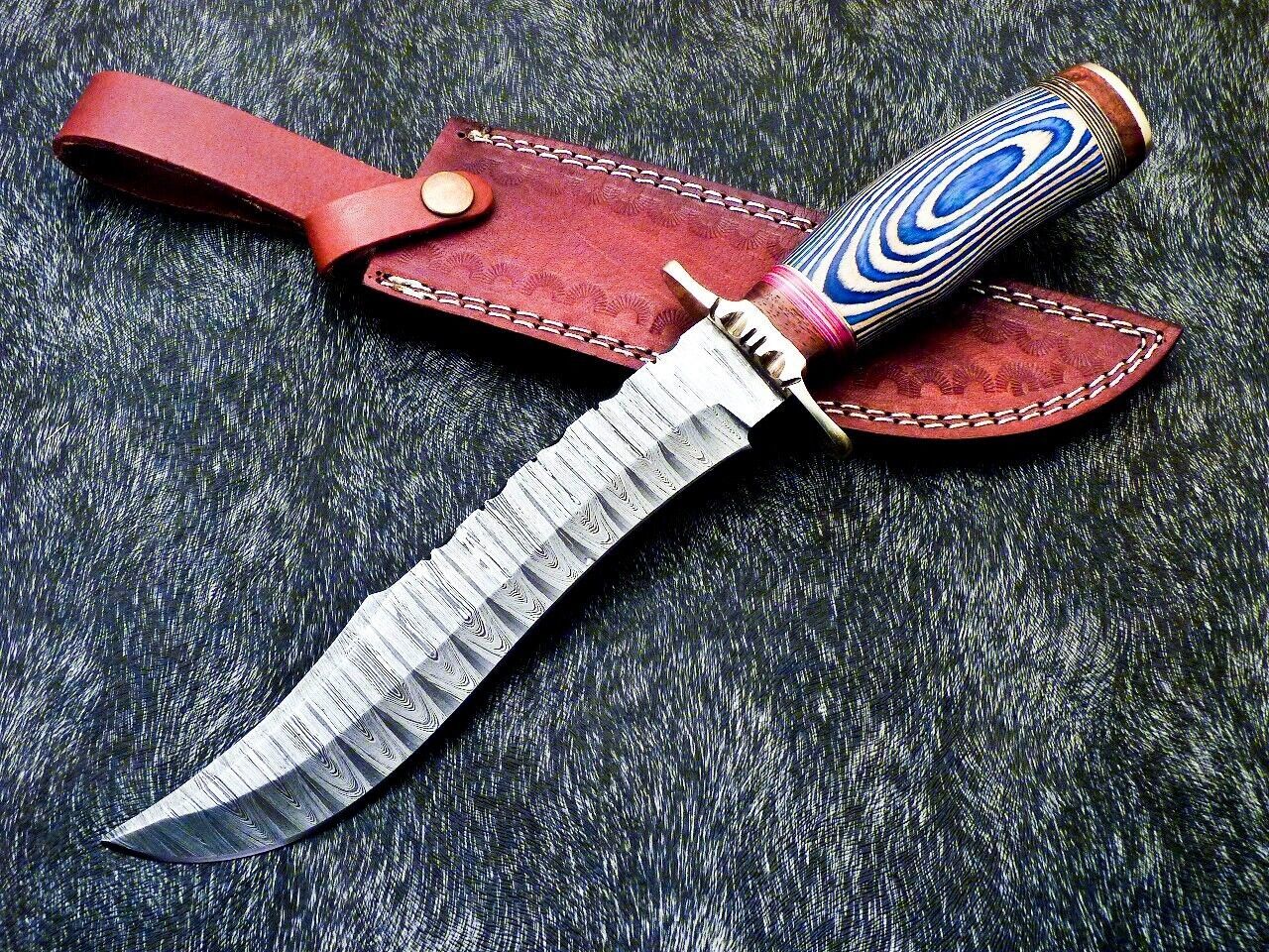 Damascus Steel Bowie Knife – 13 Inch Handmade Hunting Blade with Hardwood Handle