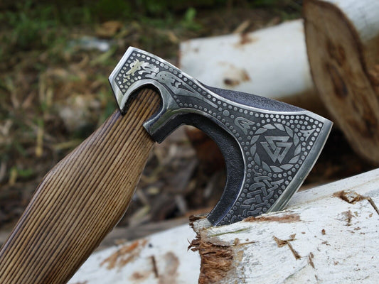 Viking Handmade Tomahawk with Ash Wood Handle and Leather Sheath