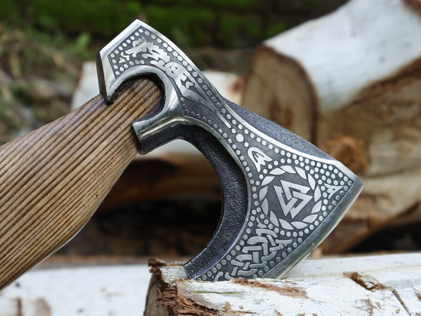 Viking Handmade Tomahawk with Ash Wood Handle and Leather Sheath