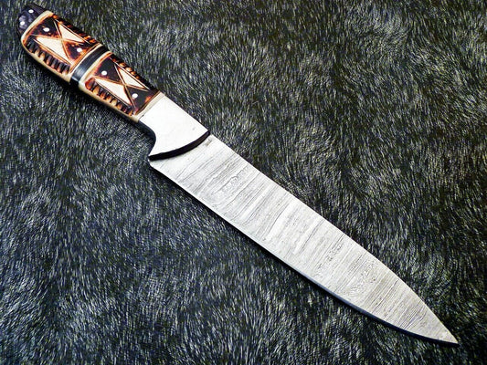 12" Professional Handmade Damascus Steel Chef Knife with Camel Bone Handle – Engraved