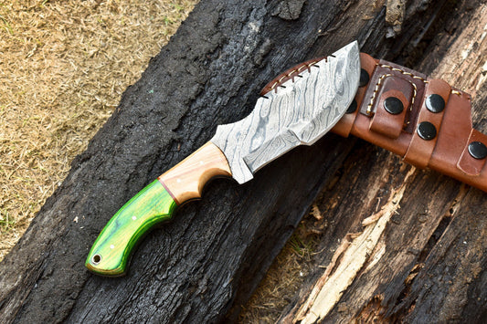 10.0" Custom Handmade Damascus Steel Tracker Knife | Full Tang Hardwood Handle