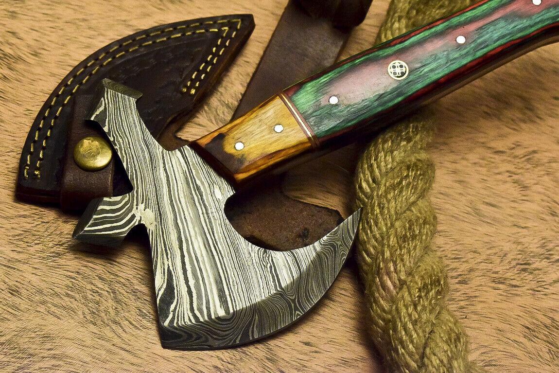 Handmade Damascus Steel Full Tang Cleaver Tomahawk Axe with Hardwood Handle
