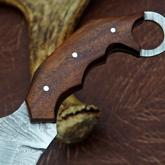10"Handmade Best Karambit Knife Damascus Karambit Knife Double Edge With Wood handle