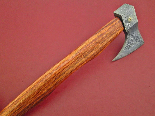 Custom Handmade Damascus Axe with Walnut Wood Handle – 16 Inch Full Tang