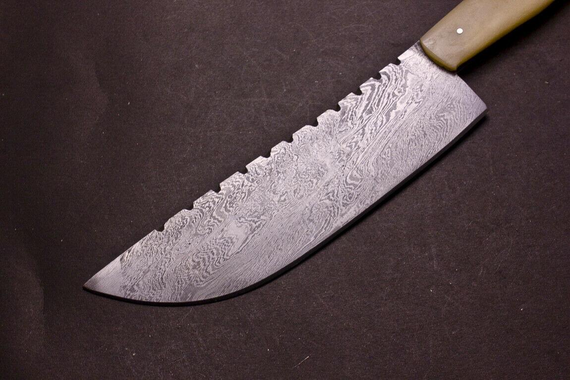 Custom Hand Forged Damascus Kitchen Chef Knife with Camel Bone & Hardwood Handle
