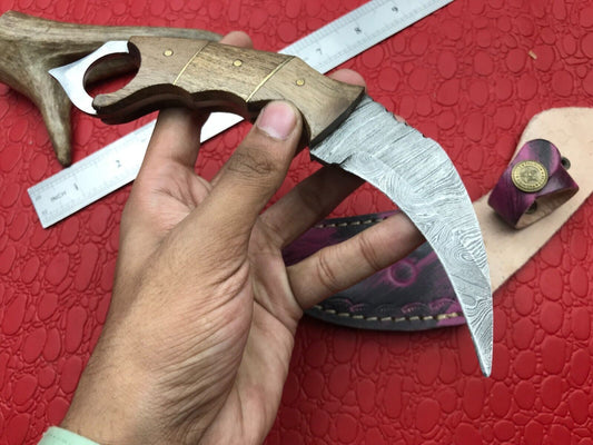 8" Handmade Damascus Karambit Best Damascus Steel Karambit Knife with Sheath