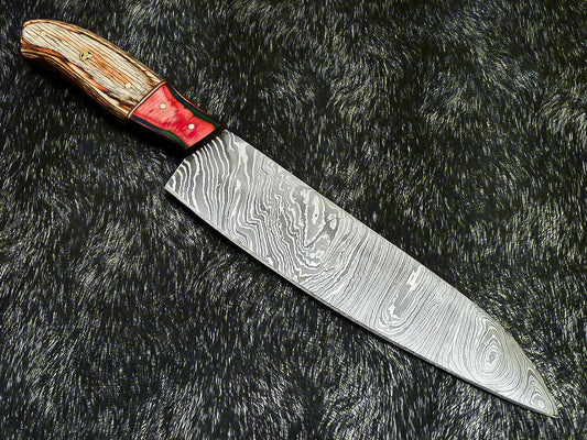 13" Professional Damascus Steel Chef Knife – Handmade Kitchen Knife with Hard Wood Handle