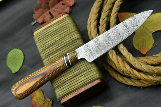 Custom 10.5" Handmade Damascus Steel Chef Knife with Wooden Handle