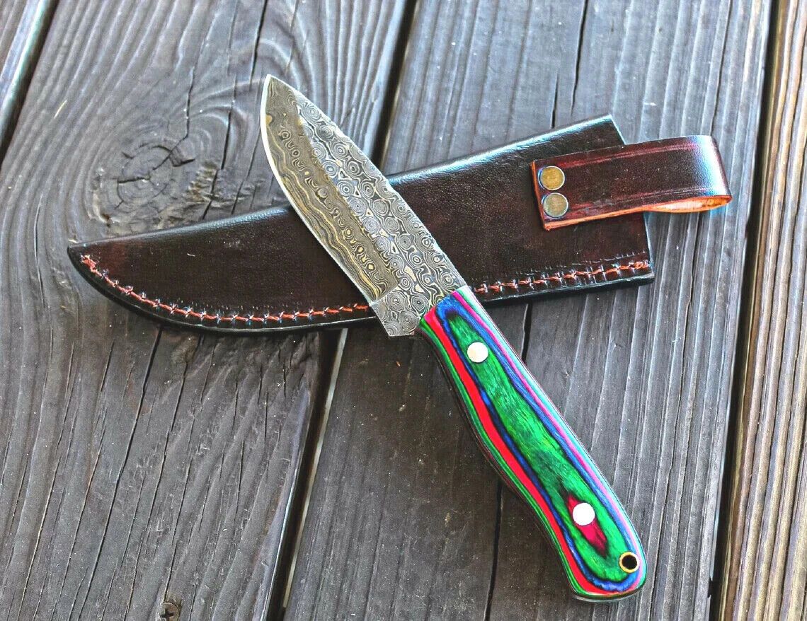 9 Inch Handmade Damascus Steel Bowie Knife with Rain Drop Wood Handle