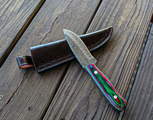 9 Inch Handmade Damascus Steel Bowie Knife with Rain Drop Wood Handle