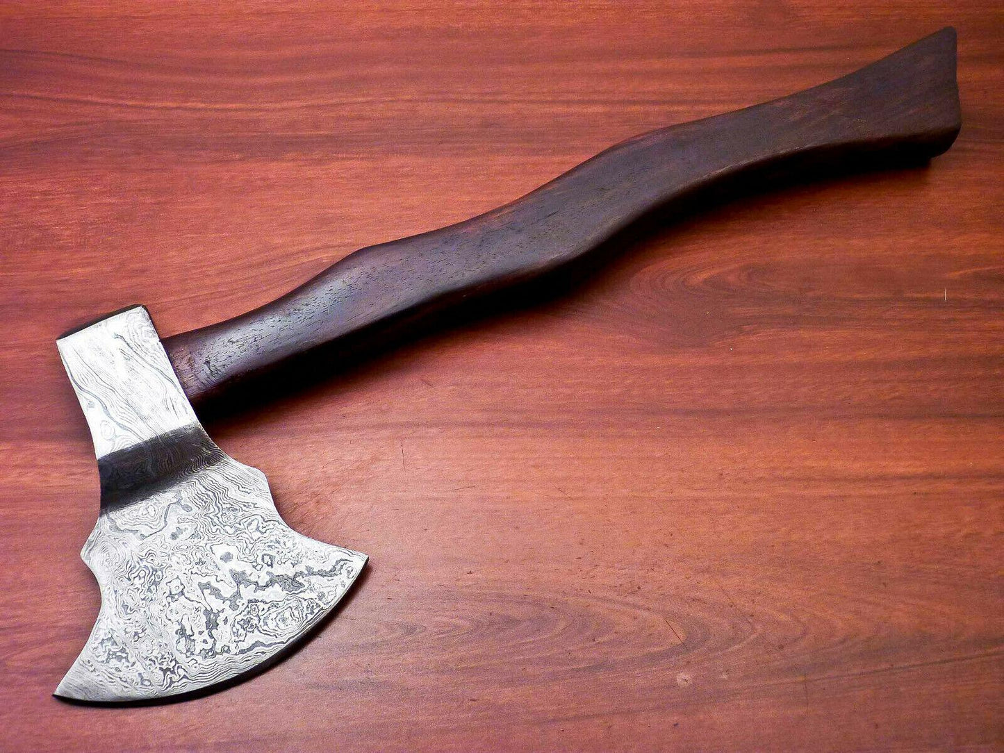 Handmade Damascus Steel Walnut Wood Tomahawk Hatchet Axe with Leather Sheath